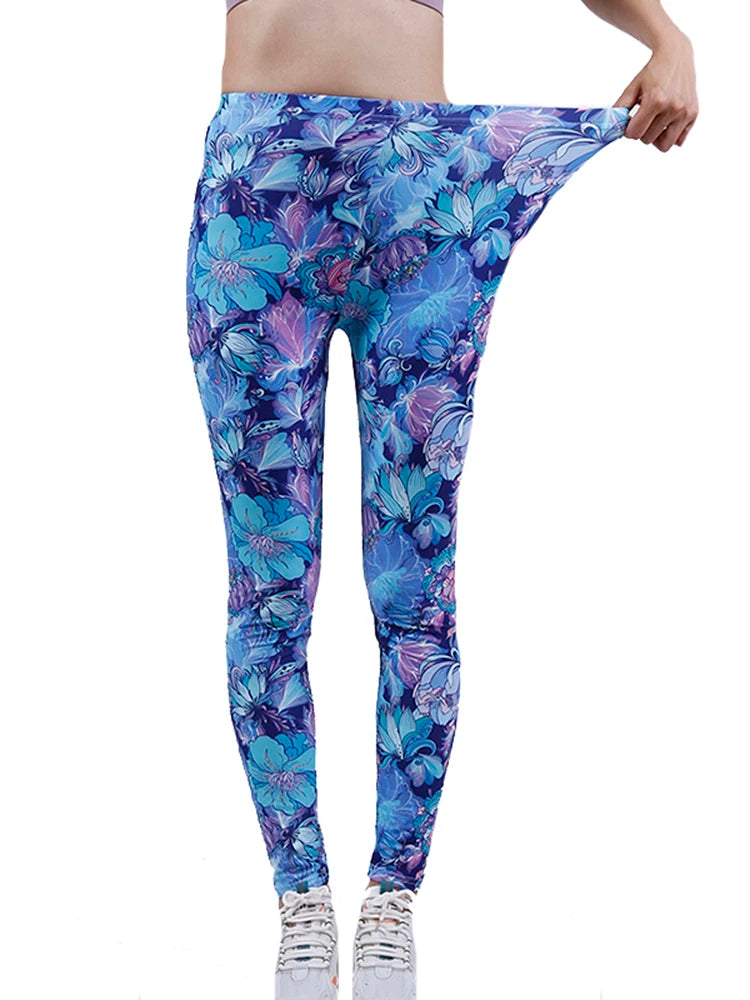 CUHAKCI Fashion Women Leggings Beautiful Leaf Floral Printing High Waist Jeggings Stretch Pant Sexy Hot Sale Clothing Mujer - ATFH