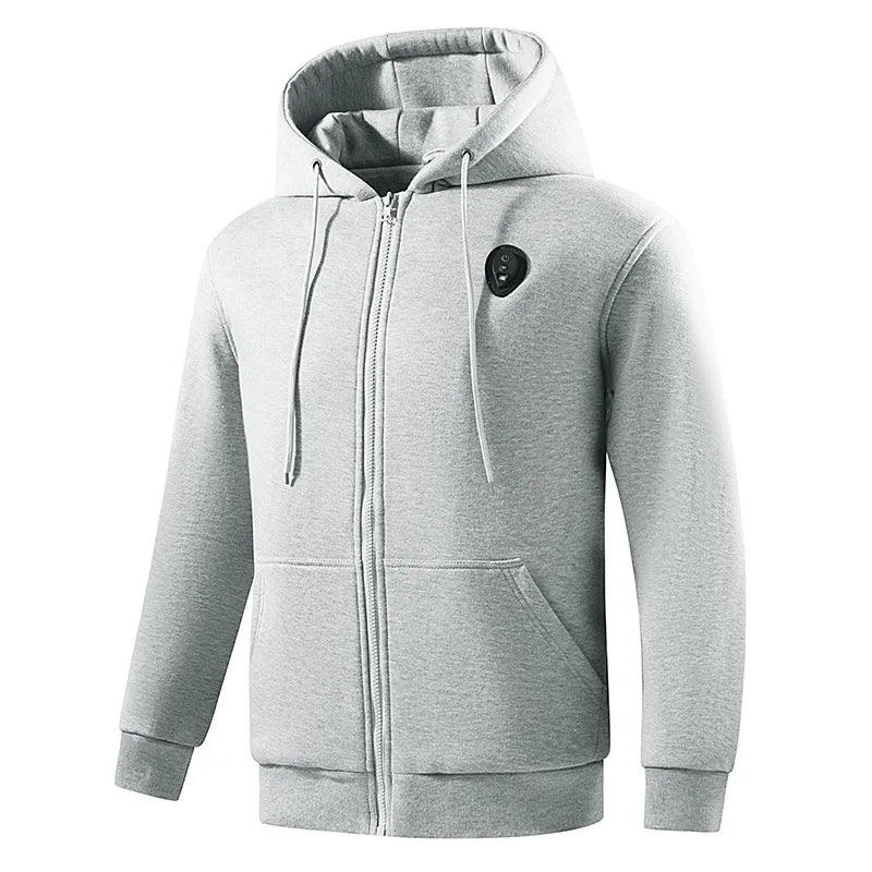 5 Areas Casual Heated Hoodie with Lights Men's Long Sleeve Thermal Sweatshirt Intelligent Temperature Control Adjustment Jacket - ATFH