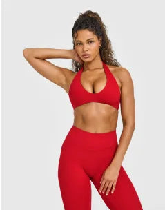 SoftMotion Minimal Halter Neck Bralette Workout Women's Sports Bra Gym High Support Underwear Pilates Yoga Halter Top Running - ATFH