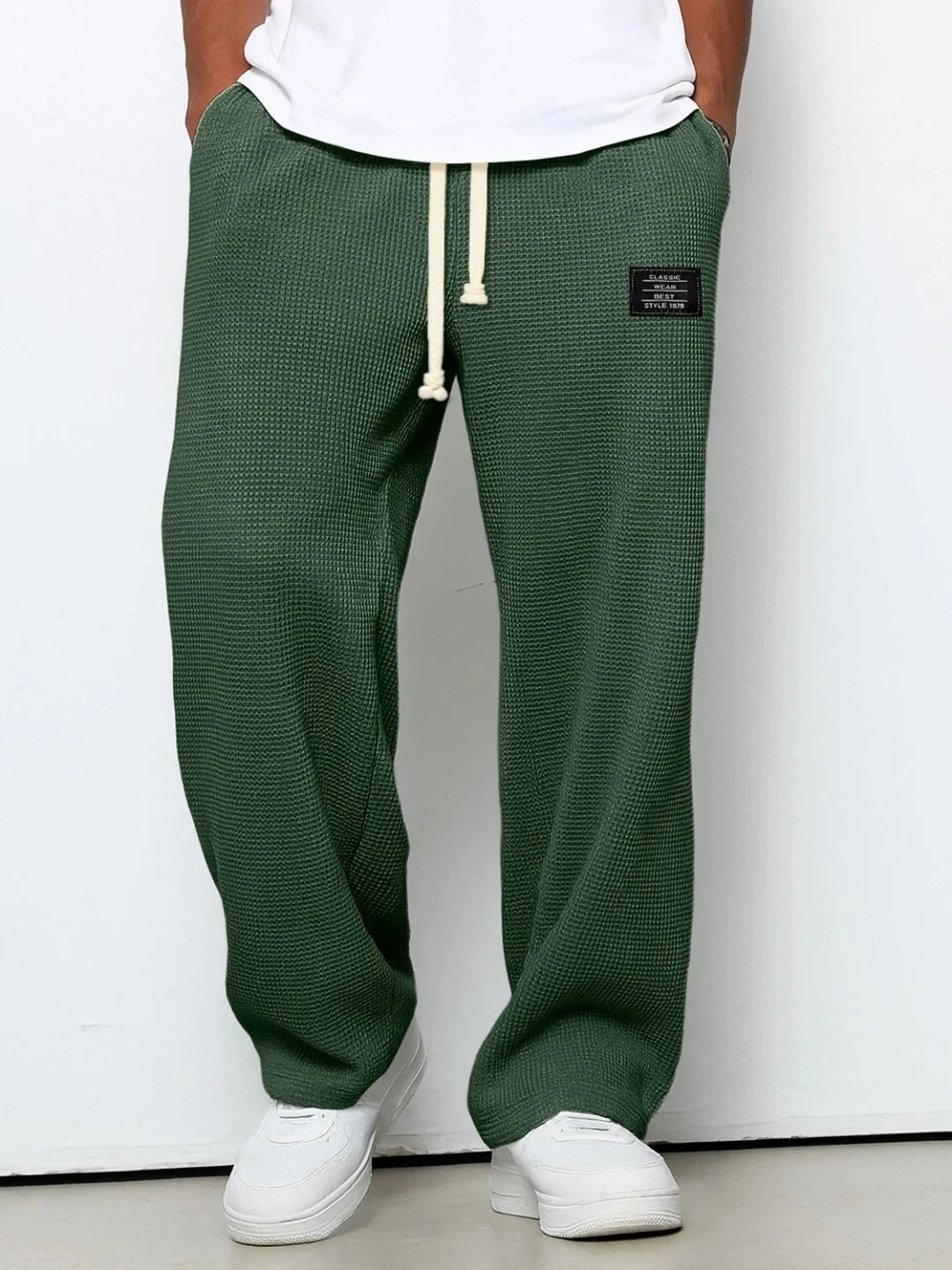 Men's spring-summer trendy brand loose-fitting stretchy straight-leg sweatpants. Waffle fabric. Micro-bouncy sporty casual pants