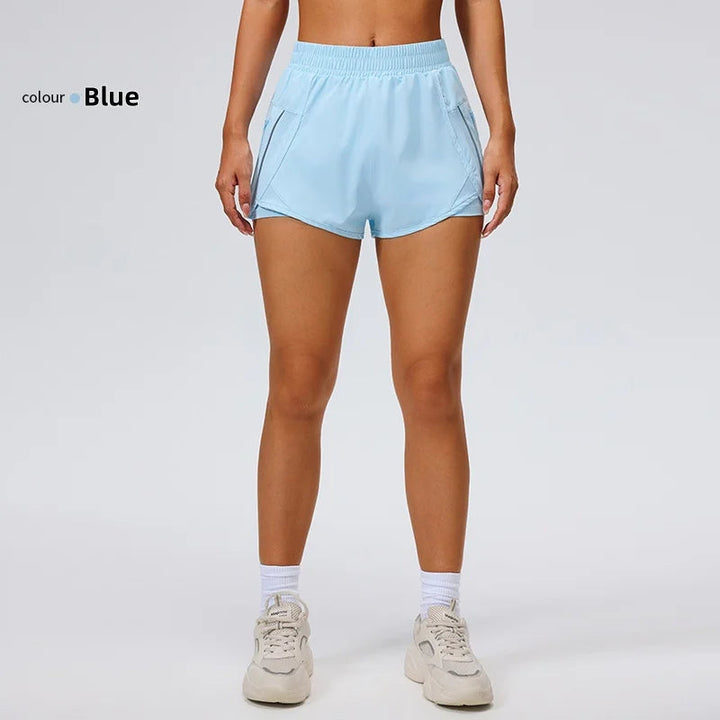 Sports pocket shorts, women's running loose three quarter pants, quick drying lining, anti glare double-layer fitness Tahsi Fashion House
