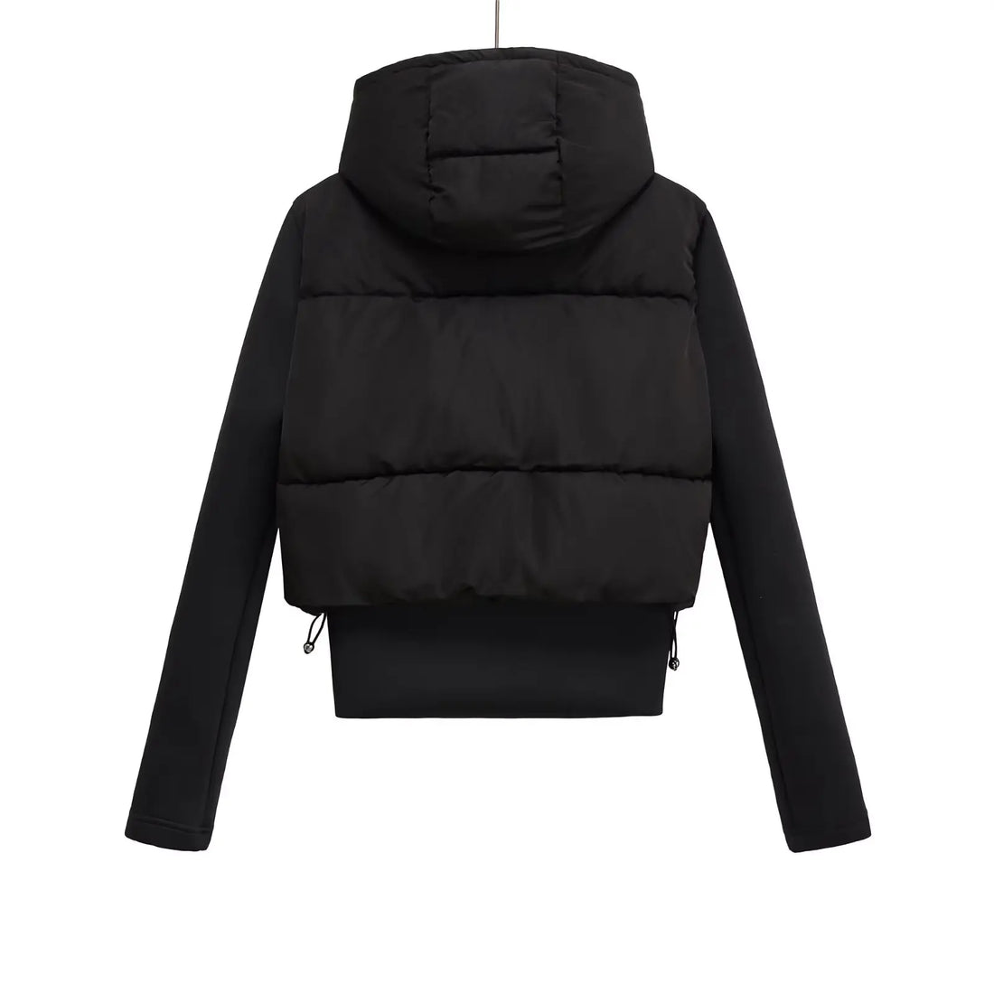 2025 WOMAN  Autumn New Fashion Short Stitching Hooded cotton-padded jacket Chic Zipper Joker Coat Outerwear Mujer