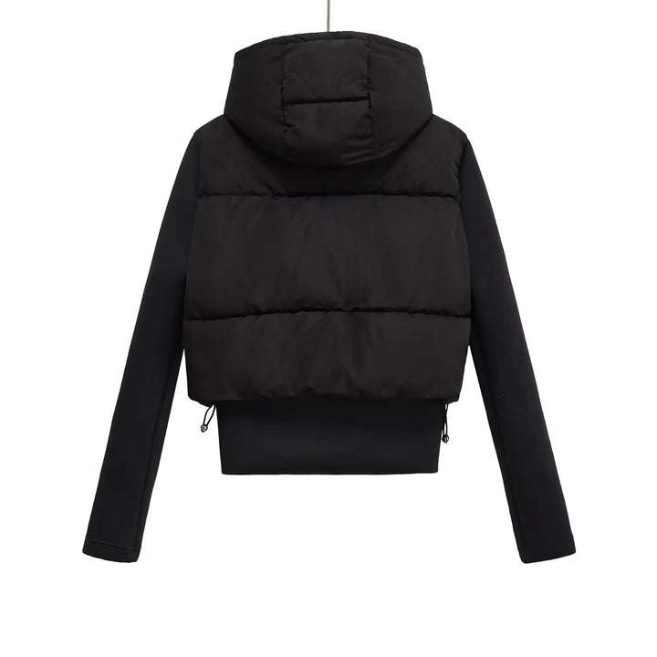 2025 WOMAN  Autumn New Fashion Short Stitching Hooded cotton-padded jacket Chic Zipper Joker Coat Outerwear Mujer
