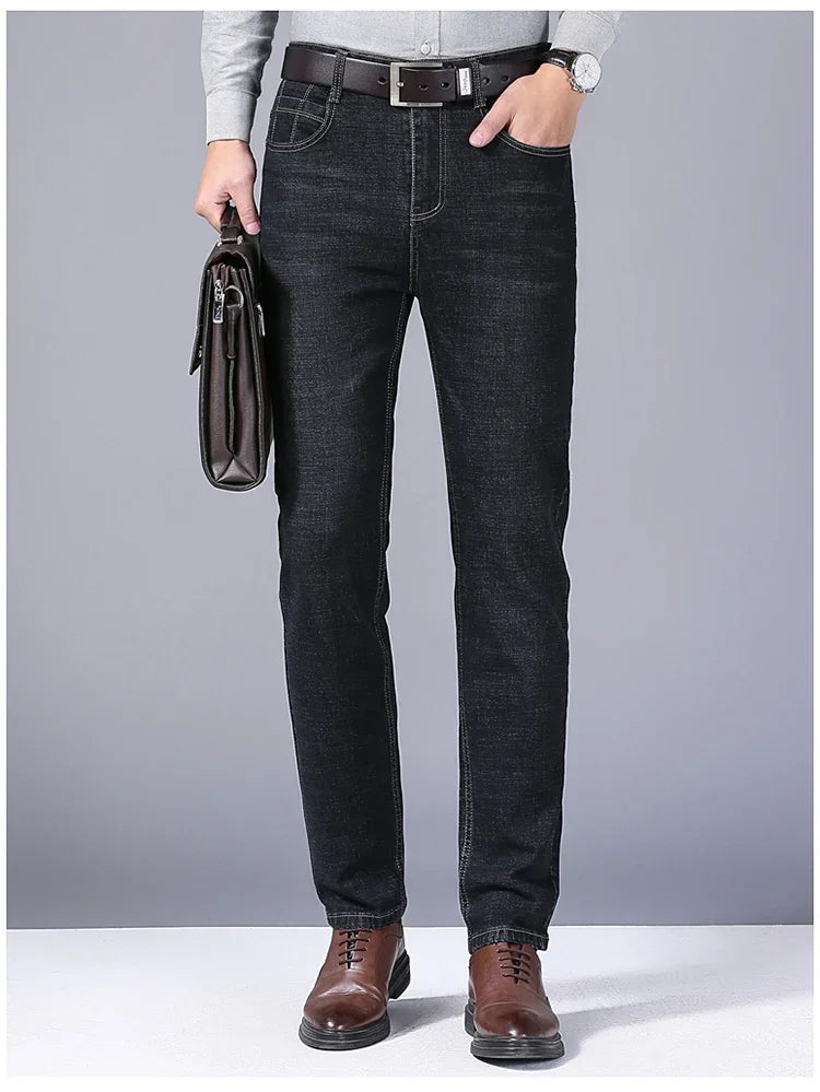 Men Fashion Straight Jeans Men 2025 New Stretch Slim Fit Pants Comfortable Soft Business Denim Trousers Male Brand Clothing ATFH