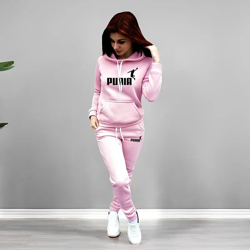 Autumn Winter Daily Casual Sporty Hoody Outfit Female Home Outdoor Comfort Sportswear Women's Jogger Set Hoodies and Sweatpants
