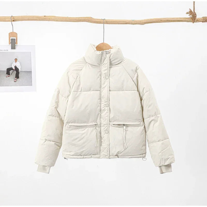 Casual Short Winter Jacket Women Stand Collar Zipper Warm Parkas High Street Padding Coat Female 2024 Winter Lady Down Coats ATFH
