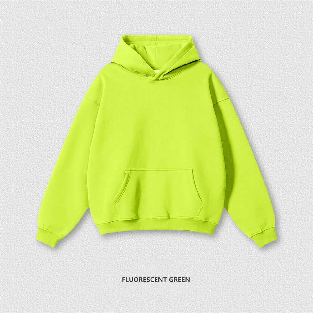 Autumn Winter Men 345gsm Fleece Hoodies Unisex Women Relax Fit Warm Solid Hooded Pullovers Sweatshirts HY0863 - ATFH