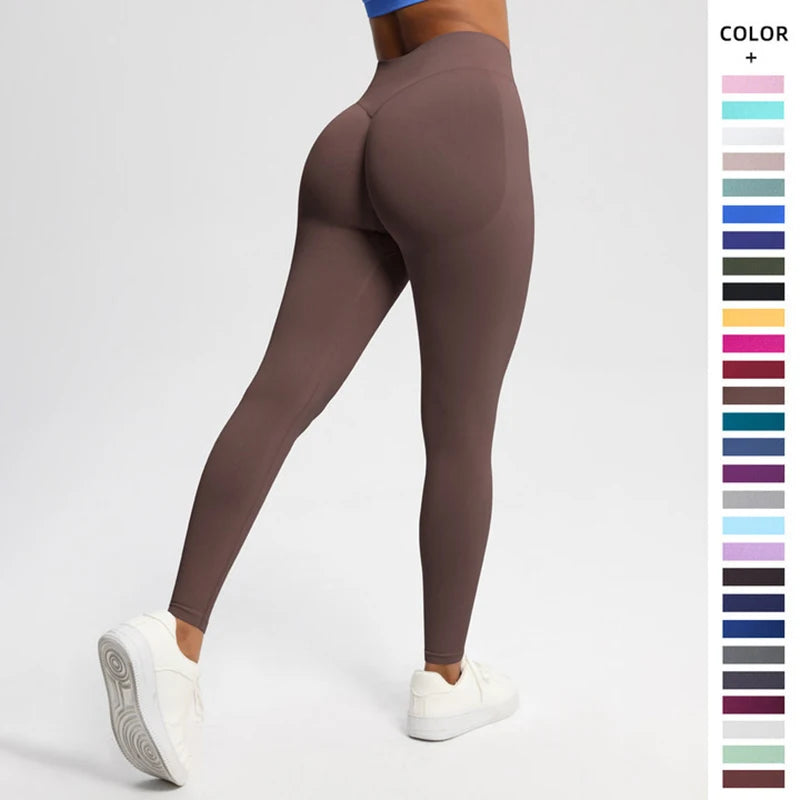 Seamless Women Solid Waist Yoga Pants Three-section Waist Sexy Hip-lifting Tight Sports Pants Fitness Exercise Yoga Pants ATFH
