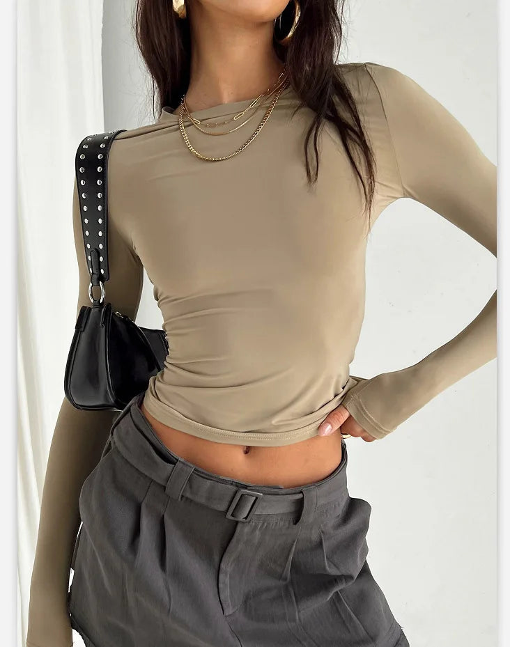 Women Short Sleeve T-shirts Causal O Neck Solid Slim Fit Tee Summer Sexy Basic Crop Top Simple T Shirt Female Y2K Tops Clothes - ATFH