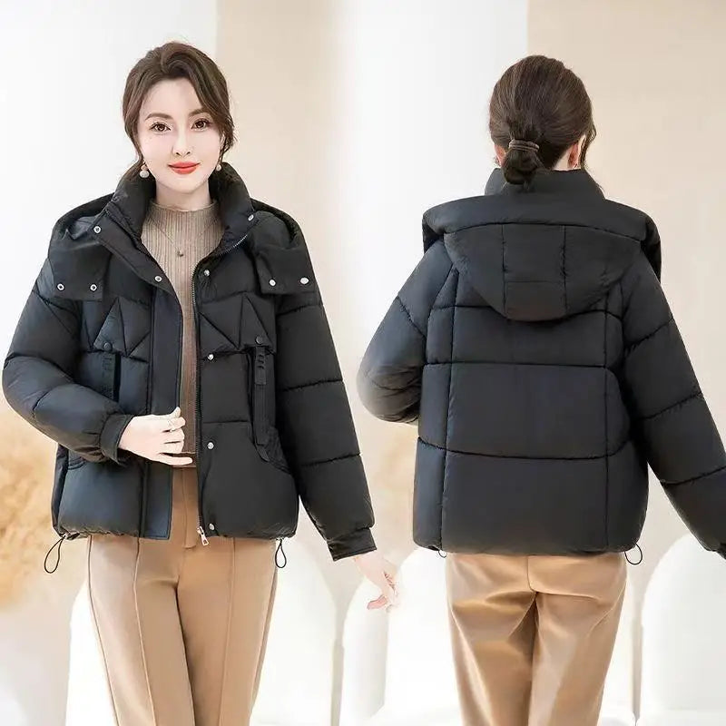 Fashion Winter Parka Short Women Cotton Padded Jackets 2025 New Casual Thick Warm Hooded Coat Zippers Loose Female Outwear