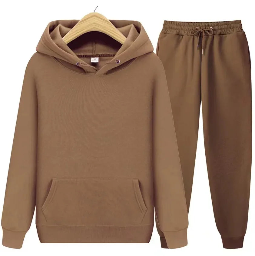 Men's Autumn /Winter New Solid Color Hoodie+pants Two-piece Set Fashionable Casual Sports Set Size S-3XL Men's Tracksuit ATFH