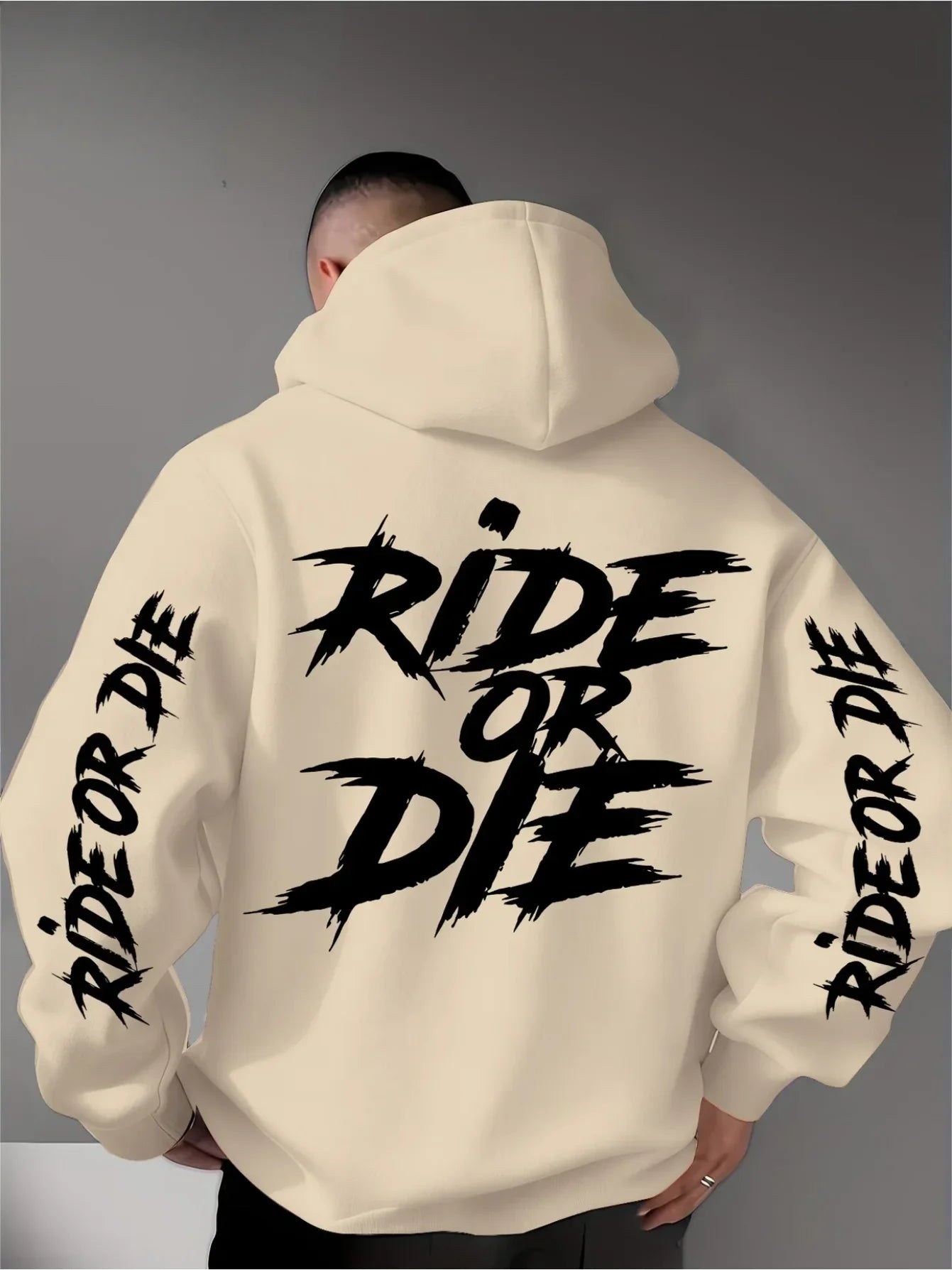 Men's Ride Or Die Hoodie Biker Motorcycle Graphic Back Sleeve Print Oversized Pullover Sweatshirt Streetwear Autumn Winter