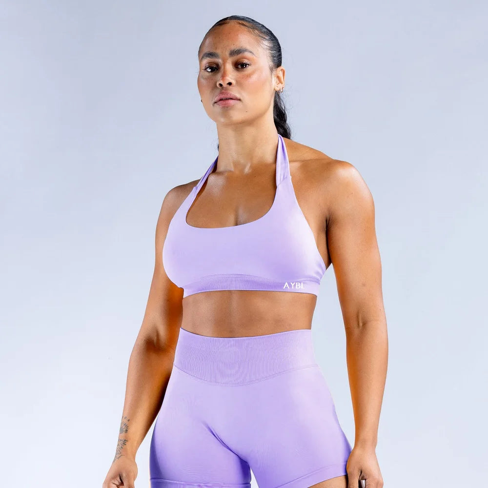 Impact Sports Bra Women Seamless Yoga Underwear Halter Neck Strap Open Back Design Gym Top Workout Fitness Running Bra - ATFH