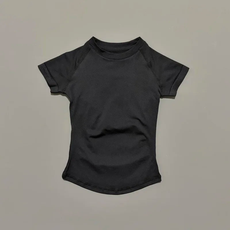 HISTELLO Sport Short Sleeve Top Women Gym Yoga Top Workout Clothes Sports T Shirt Fitness Activewear Running Tight Tops - ATFH