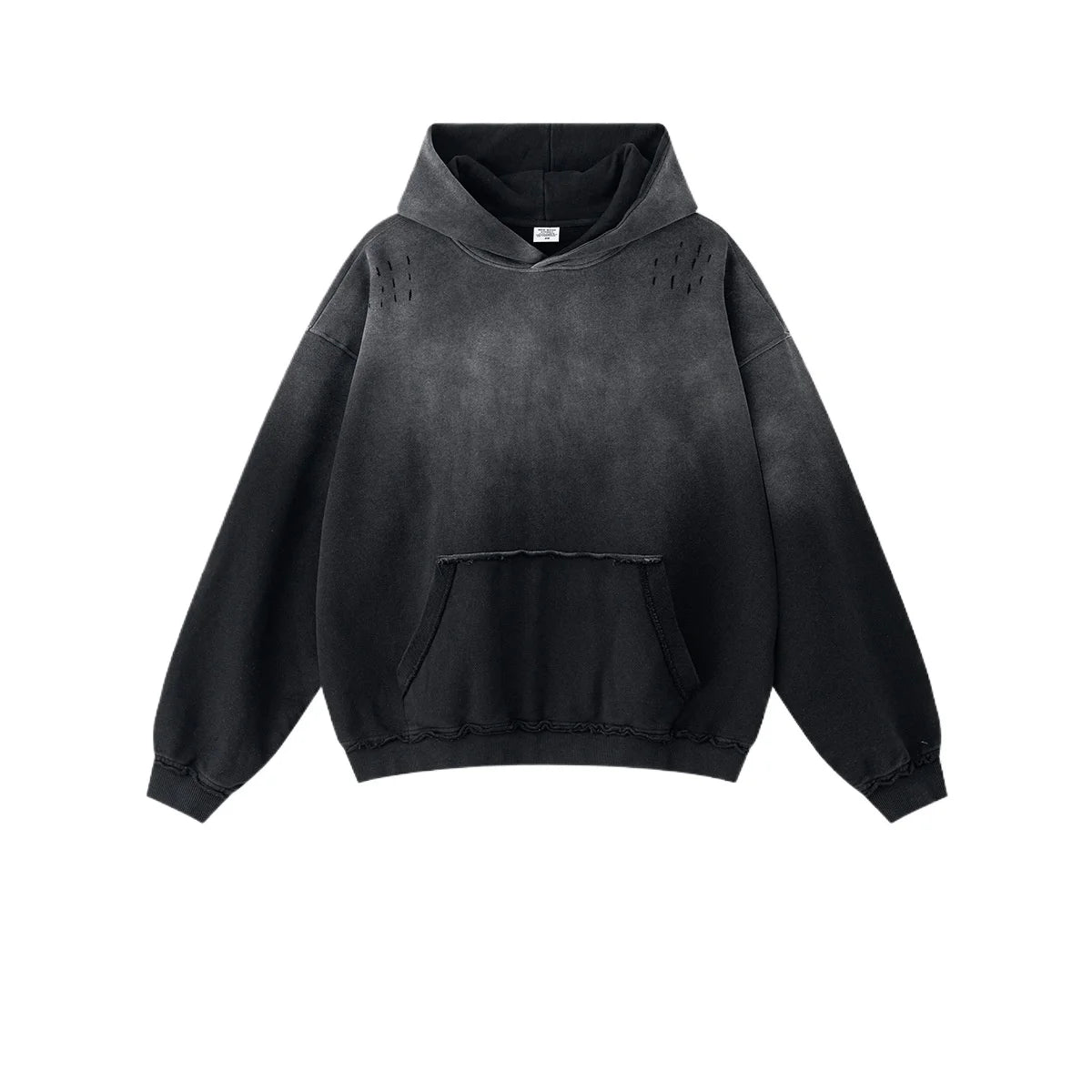 Custom LOGO men's 2025 autumn 370G heavy 100% cotton gradual change hole hooded sweater straight trousers set - ATFH