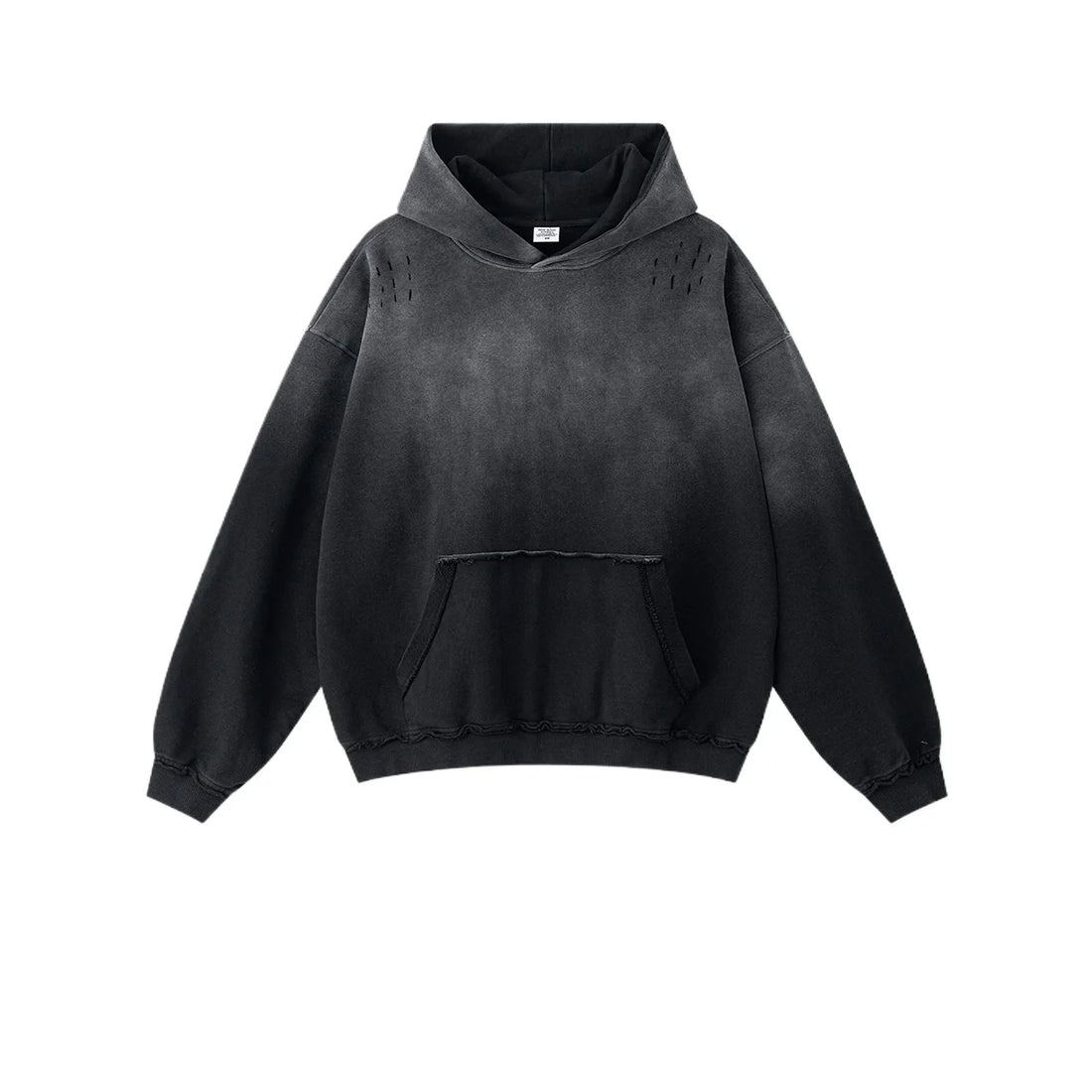 Custom LOGO men's 2025 autumn 370G heavy 100% cotton gradual change hole hooded sweater straight trousers set - ATFH