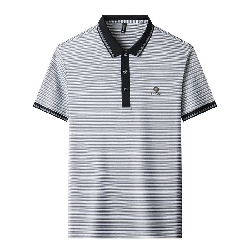 Unique fashion stripe short sleeve polo shirt high-end brand letter embossed men's business casual new summer breathable T-shirt