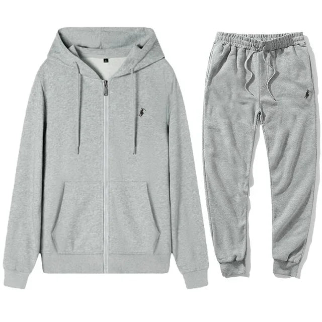 2026 Autumn and Winter New Men's Sports Suit, Stylish Outdoor Zip Fleece Men's Casual Hoodie + Pants Two-Piece Set - ATFH