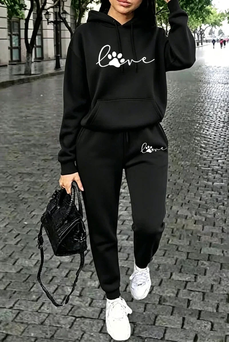 2026 New in Womens Outfits Print Casual Hooded Sweatshirts Outdoors Sports Jogging Clothing Fall Winter Single Item Hoodie Pants