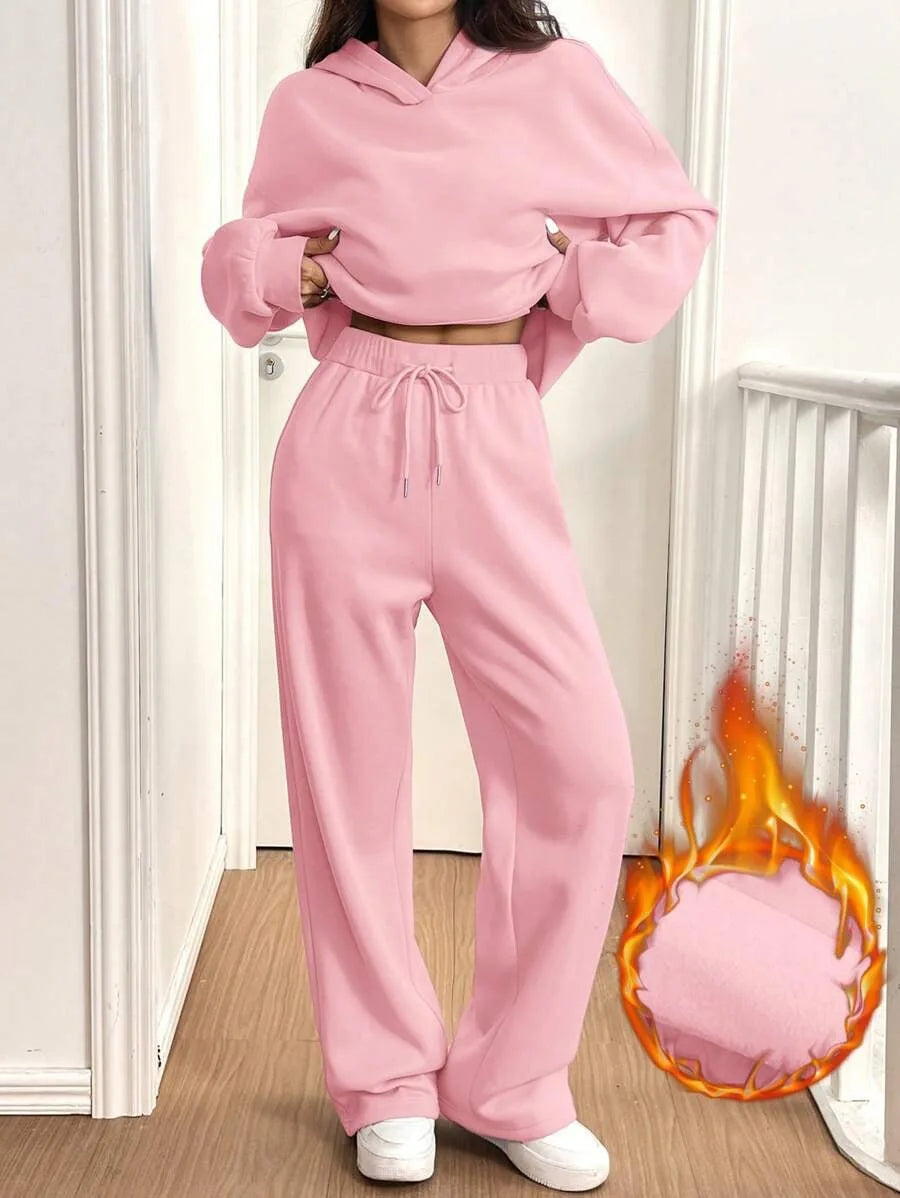 Autumn Winter Sports Suit Women Hooded Long-sleeved Pullover Sweatshirt Drawstring Sweatpants Conjunto Dos Piezas Mujer Invierno
