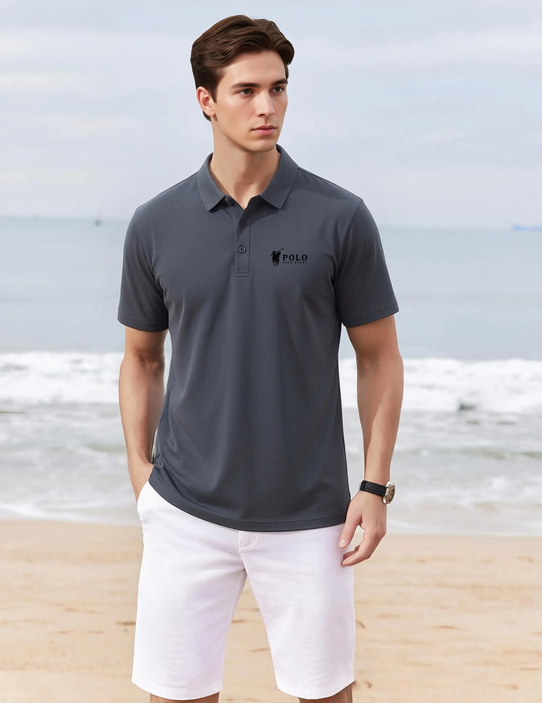 Men's summer high-quality short sleeved polo shirt button letter printed T-shirt for business and casual men's wear