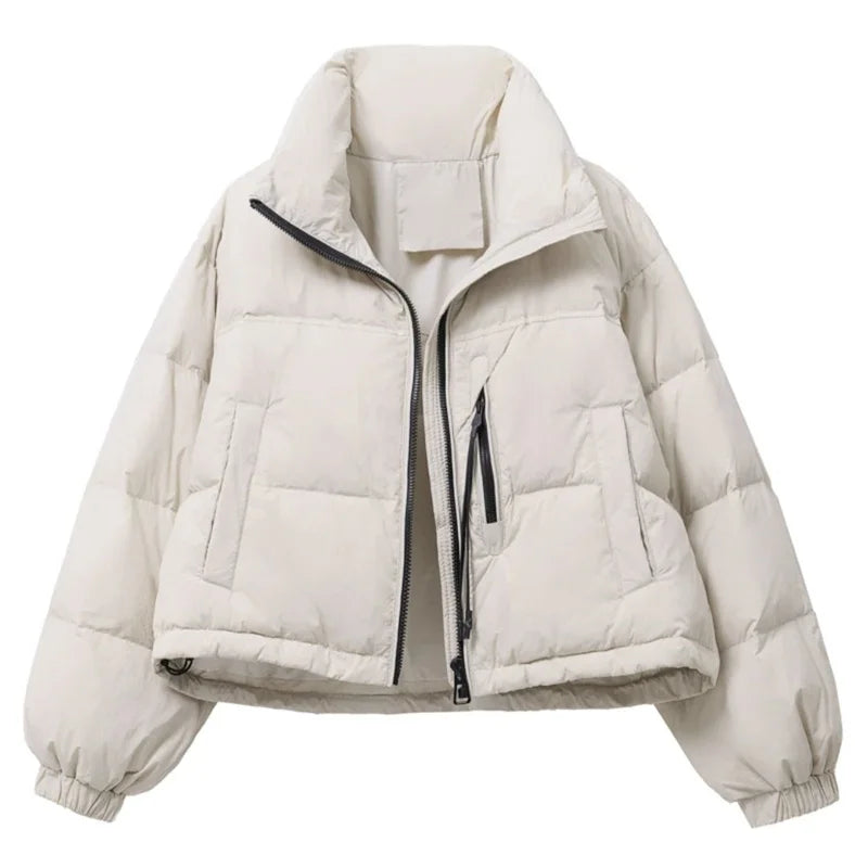2025 New Winter  Korean Loose Short Stand-up Collar Cotton Padded Jacket Women Thicken Warm  Elegant Parkas Female Outwear