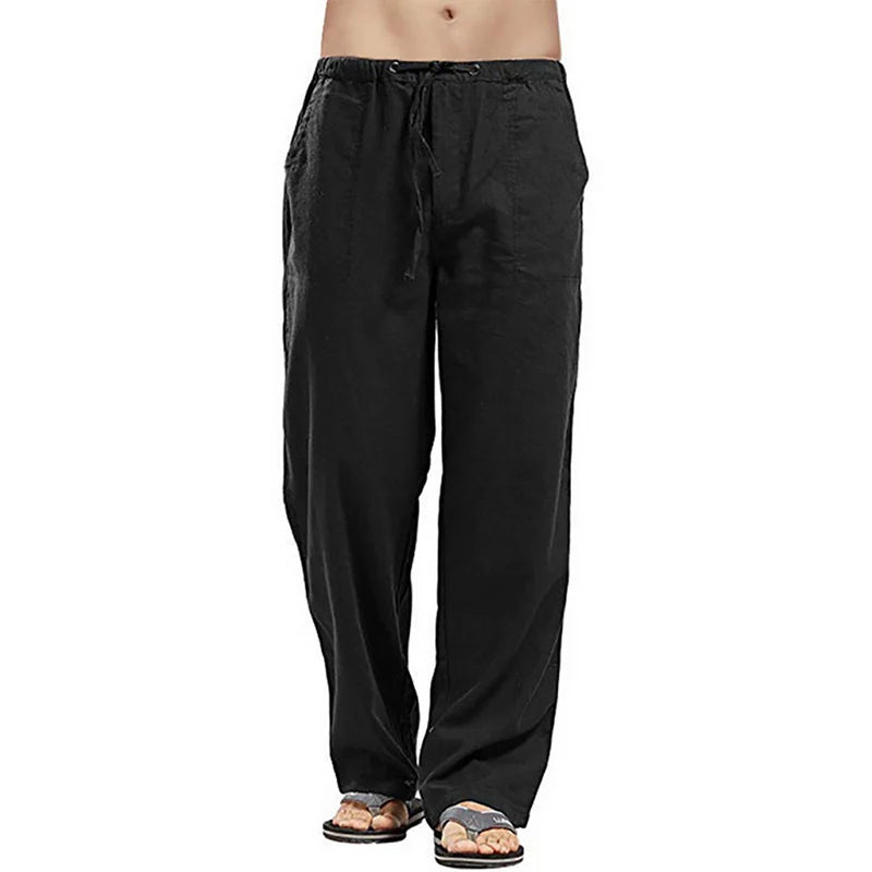 New Breathable Linen pants Mens 2-Pcs Summer Lightweight Cool Casual Pants Loose Drawstring Trousers Outdoor Work Classic Pants