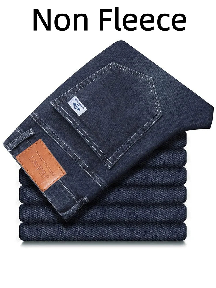 Men's loose straight leg jeans retro washed elastic casual pants suitable for all seasons versatile pants ATFH