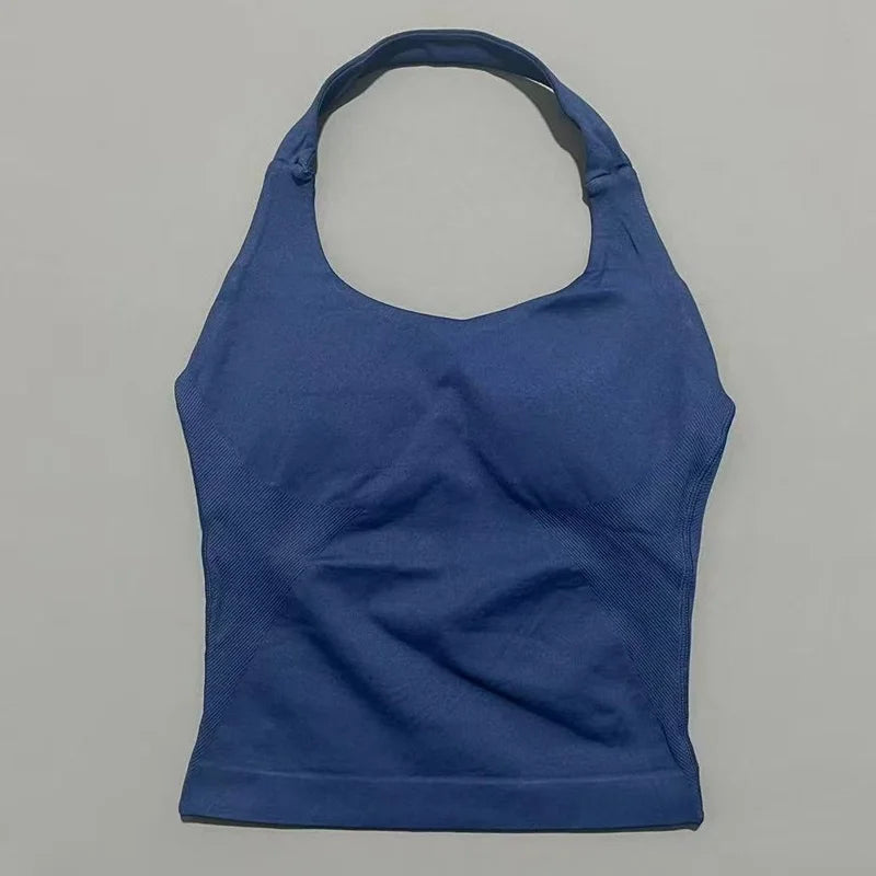 Sports Gym Halter Top Woman Seamless Yoga Tank Removable Chest Pad Push-up Sports Vest Fitness Workout Running Tops - ATFH