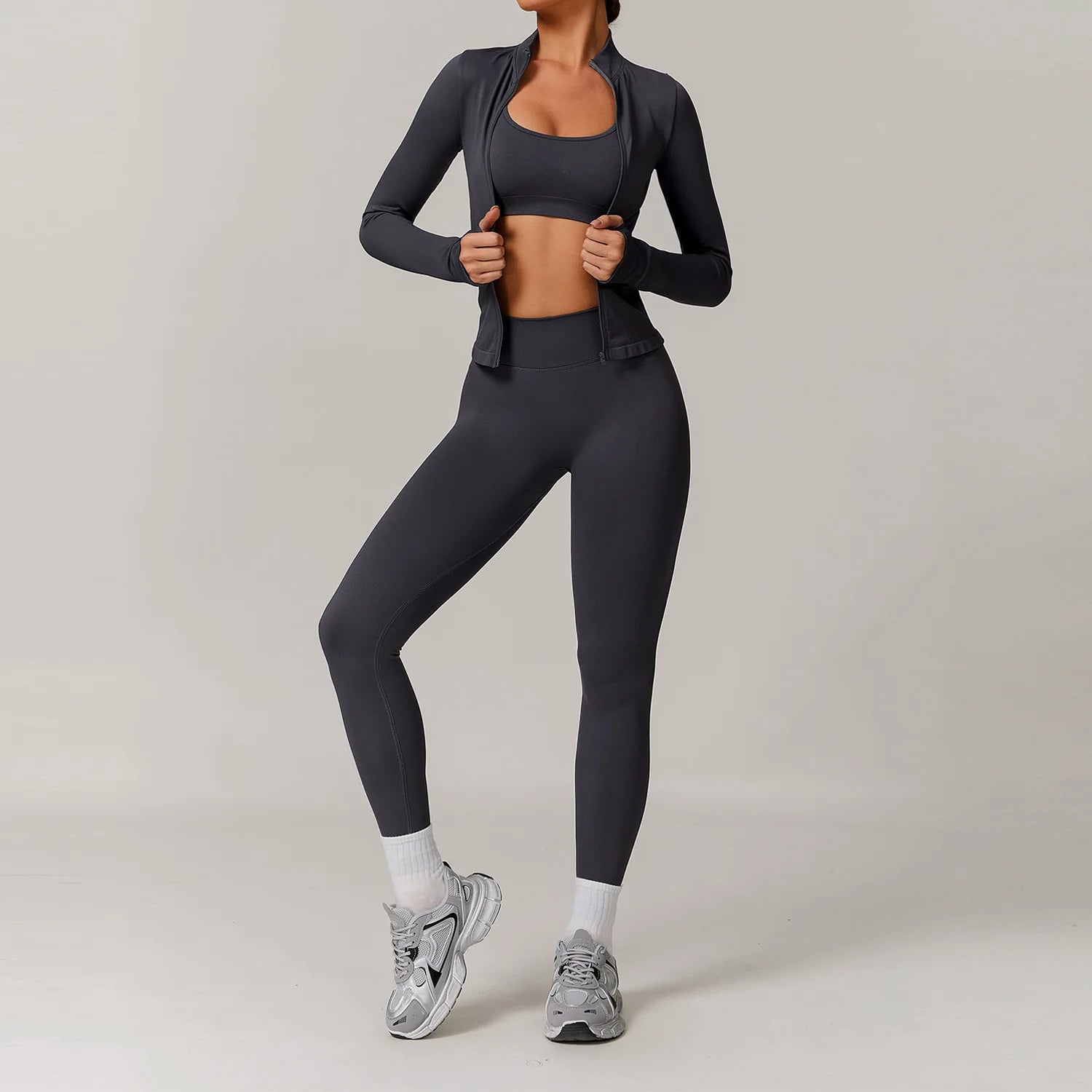 Yoga Set 2/3PCS Gym Clothes Sportswear Yoga Suits For Women Long Sleeve Crop Top Fitness Set Tracksuits Sports Bra Gym Leggings - ATFH