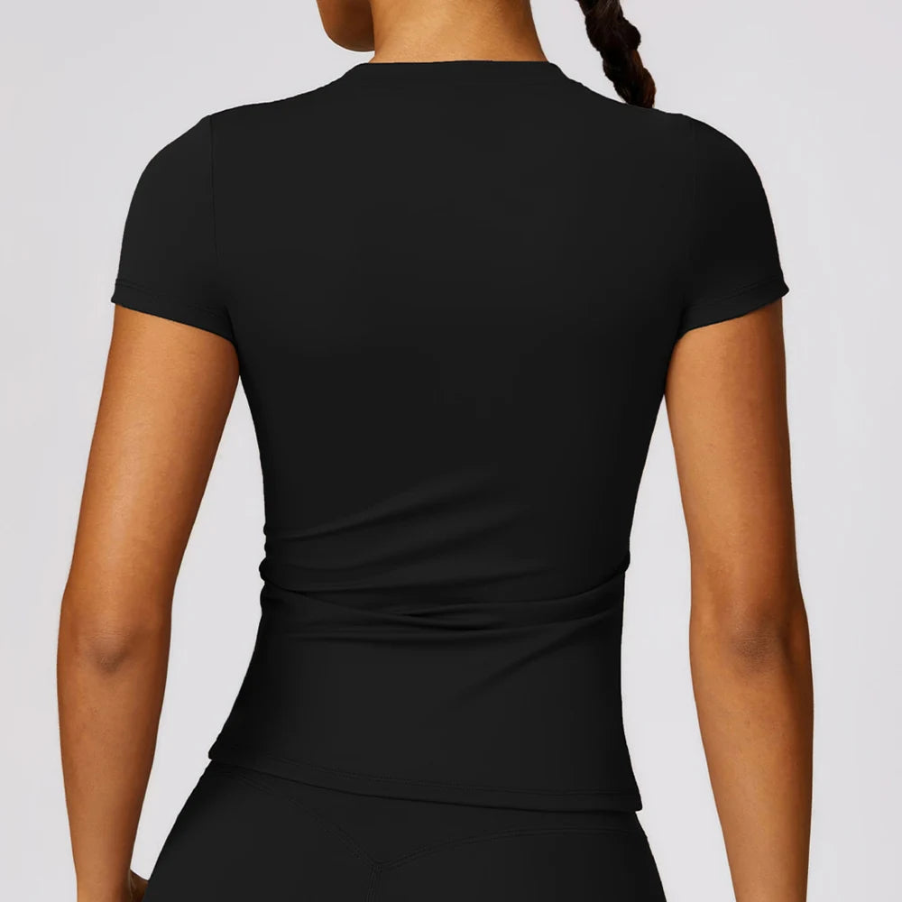 Summer Sports Tops Quick-drying Ladies Tank Top Fitness Running Yoga Short Sleeve Elastic Breathable Yoga T-Shirt For Women - ATFH