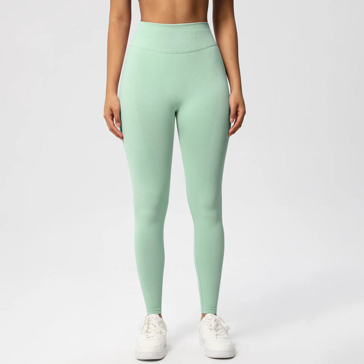 Women's Solid High Waist Sports Leggings, HighStretch Seamless Yoga Leggings, LadiesSportswear for Indoor Outdoor Wear - ATFH