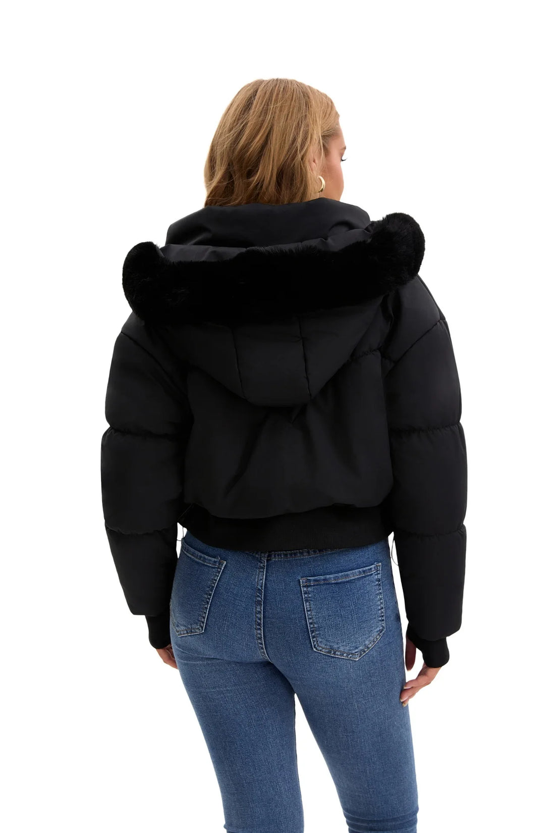 Women's Thickened Warm Cotton-Padded Jacket with Large Fur Collar And Hood Waist-Cinching Style