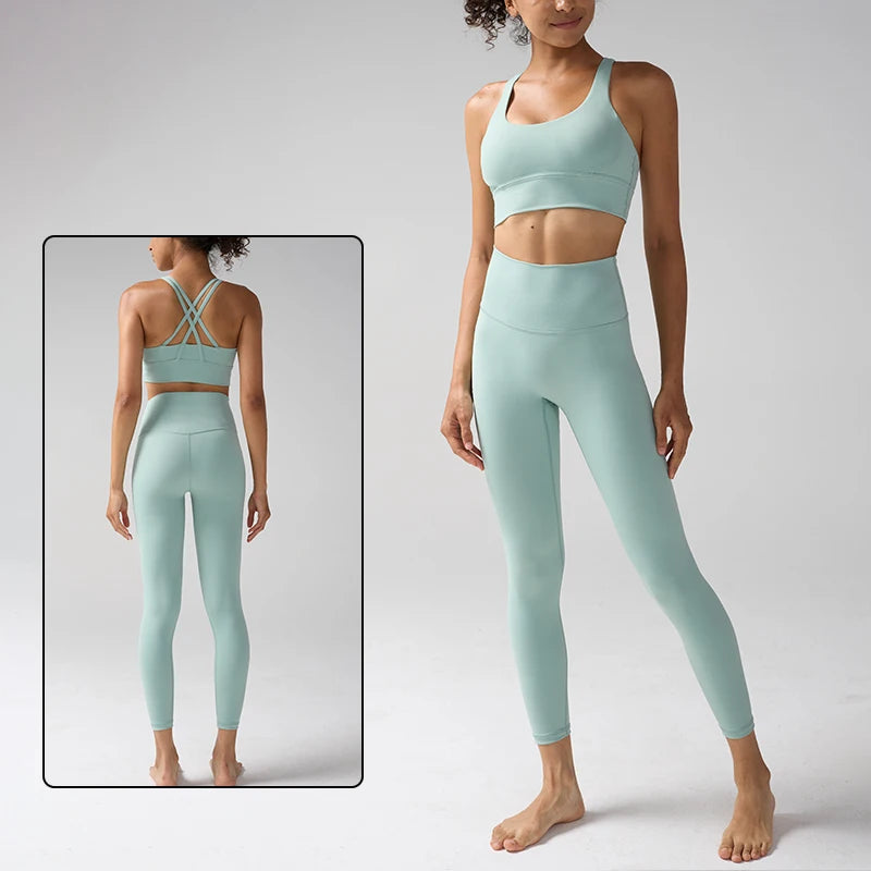 Women's Yoga Set Workout Set 2 Piece High Waist Yoga Leggings Sports Bra Gym Suit Activewear Sports Fitness Set Sports Suit - ATFH