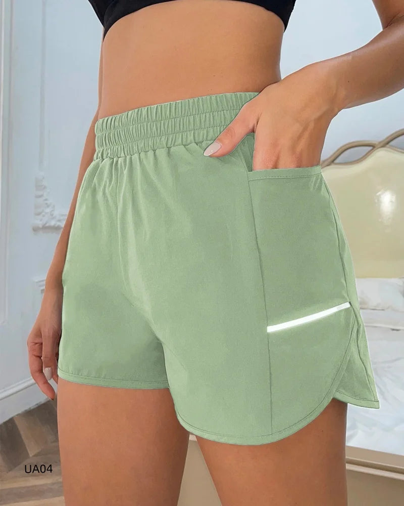 Women's High-Waisted Running Shorts Quick Dry Sports Gym Shorts Reflective Strip Elastic Waist for Yoga Fitness Streetwear Tahsi Fashion House