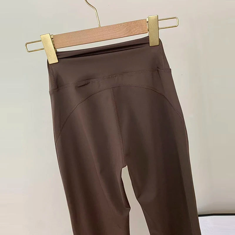 Women's High-Waisted Flared Pants, Elastic Waist, Cinching Hip-Lifting, Casual Yoga Pan for All-Season Exercise and Outdoor Wear ATFH