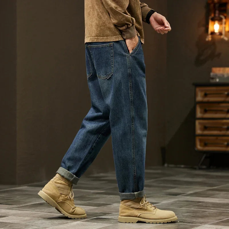 Men's 95% Cotton Jeans High Quality Loose Harem Pants Fashion Baggy Casual Outdoor Work Denim Pants Brand Men's Clothing ATFH