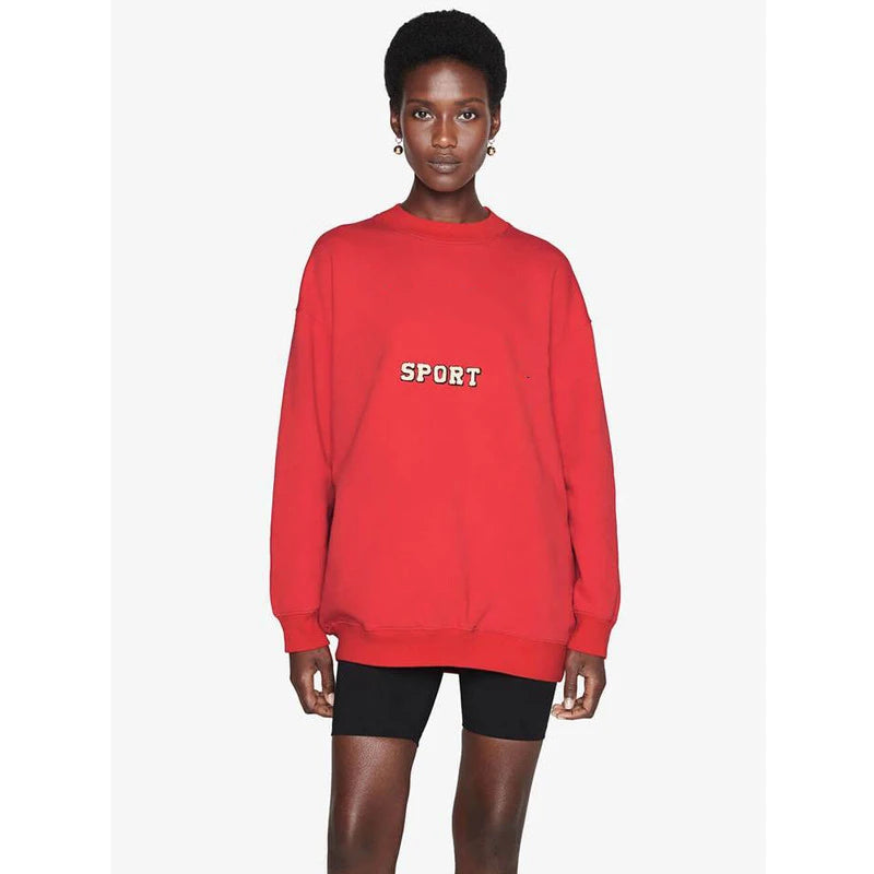 Casual Women Letter Embroidery Sweatshirts Autumn Cotton Loose Long Sleeve Hoodies Female Vintage Streetwear Oversize Pullovers - ATFH