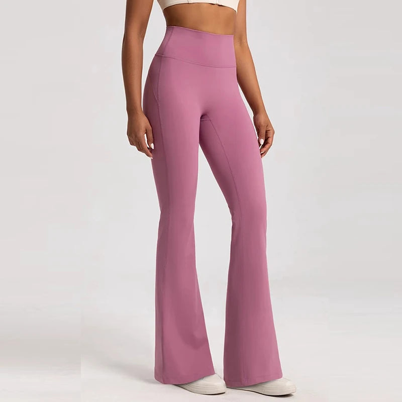 Women's High-Waisted Flared Pants, Elastic Waist, Cinching Hip-Lifting, Casual Yoga Pan for All-Season Exercise and Outdoor Wear ATFH