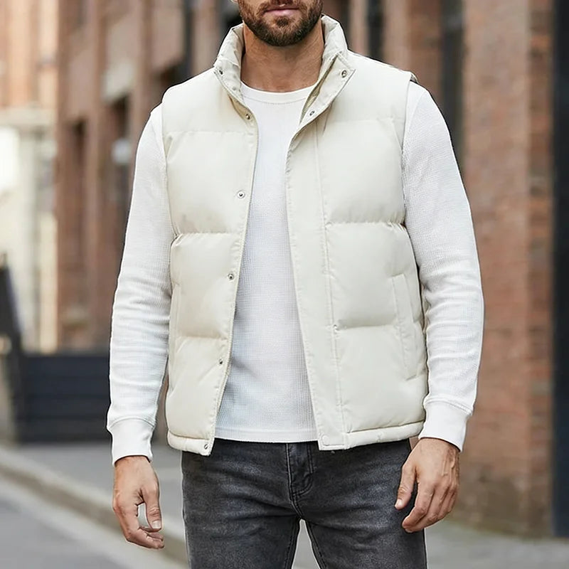 Autumn Winter Men's Vest Jacket Warm Sleeveless Jackets Waterproof Zipper Coat Stand-Up Collar Casual Waistcoat 2026 Cotton Vest ATFH