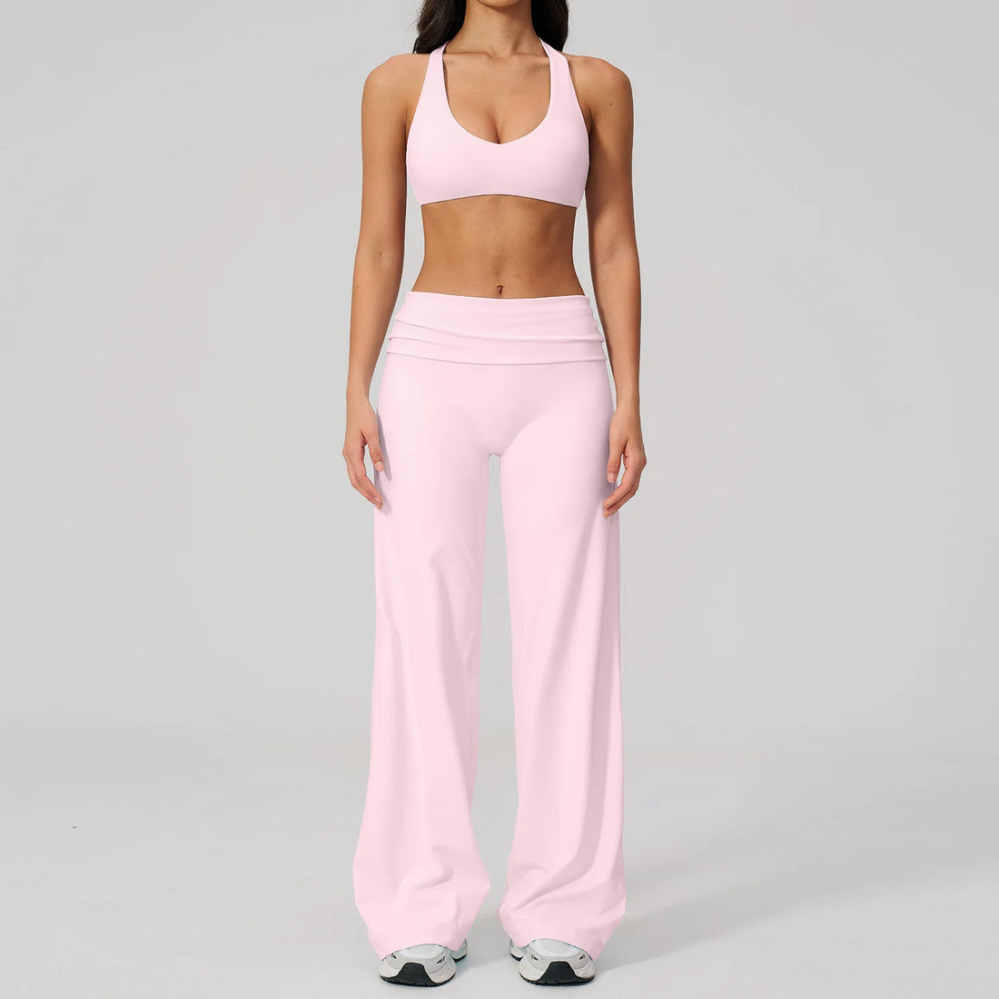 2PCS Fitness Suit Gym Tracksuits Deep V Yoga Bra Athletic Wear Female High Waist Workout Flared Pants Sports Set Yoga Clothes