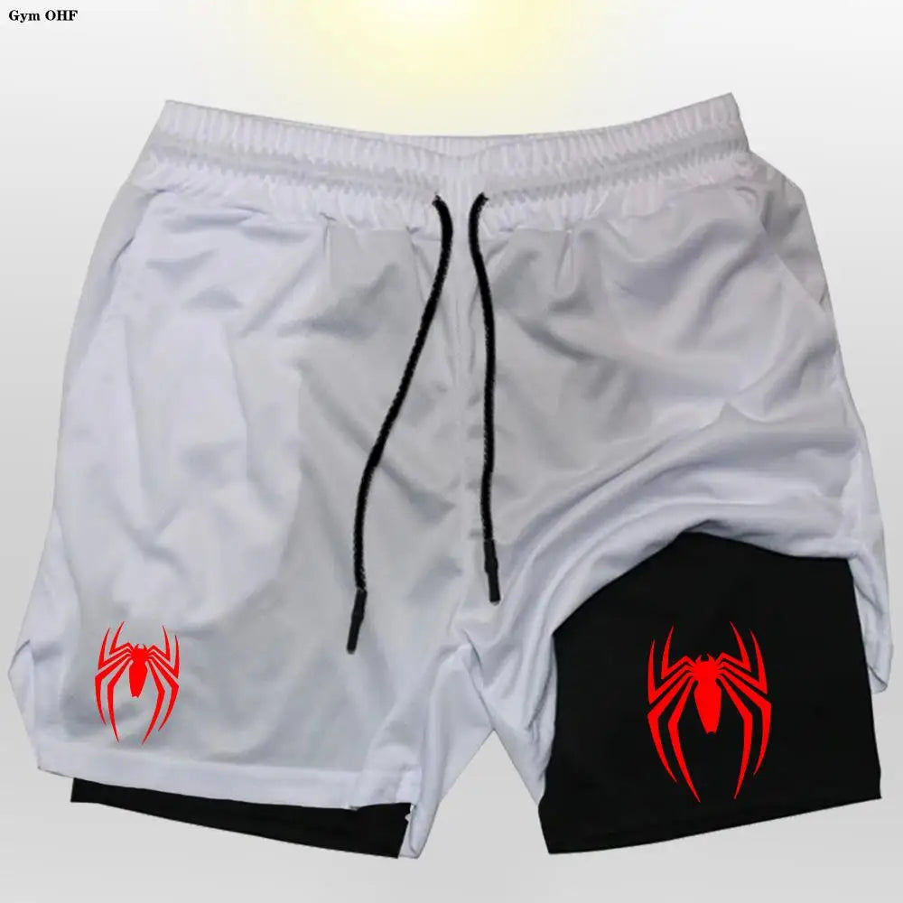 2099 Spider Sport Shorts Men Sportswear Double-Deck Running Shorts 2 In 1 Beach Bottoms Summer Gym Fitness Training Short Pants