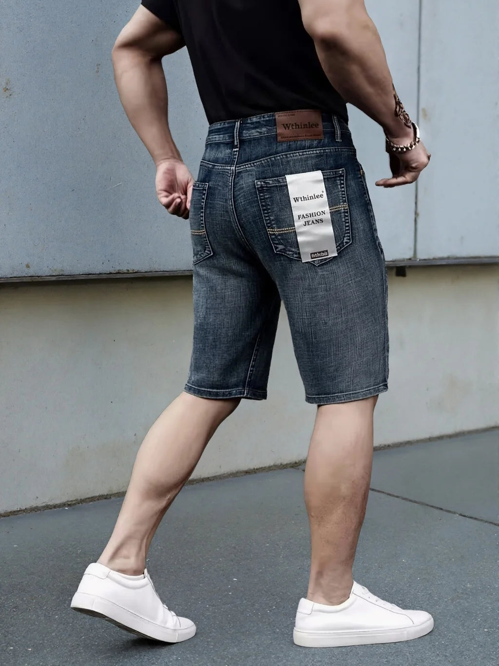 Wthinlee New Business Men's Jeans Casual Straight Stretch Fashion Classic Blue Black Men's Summer Denim Shorts Knee-Length ATFH
