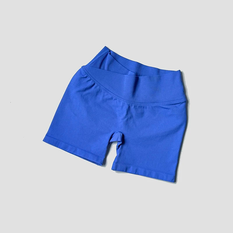 Summer High Waisted Training Workout Shorts Seamless Cross Waist Sexy Running Fitness Short Pants Solid Color Gym Leggings Tahsi Fashion House