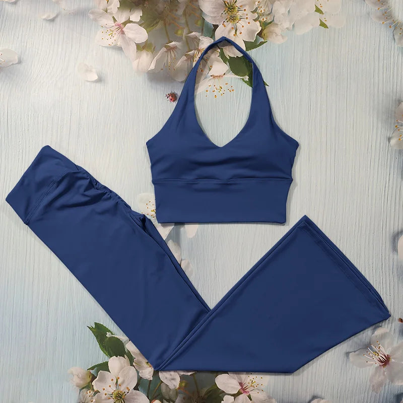 Scrunch Sports Suit Women's Yoga Set Gym Wear Sexy Sports Bras and Flared Leggings Sets Fitness Outfits Female Workout Clothes ATFH