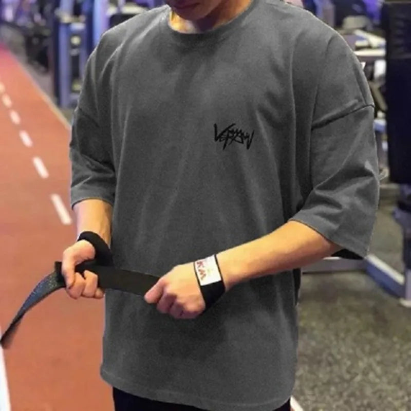 NEW Round Collar  sports T Shirt Oversize Cotton Summer Tee Training running shirt Man Streetwear Half Sleeve men T-shirt ATFH