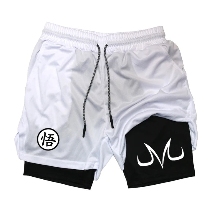 Fashionable men's printed fitness shorts, casual gym exercise, sports, quick drying knitting, double-layer, 2-in-1, summer, bran