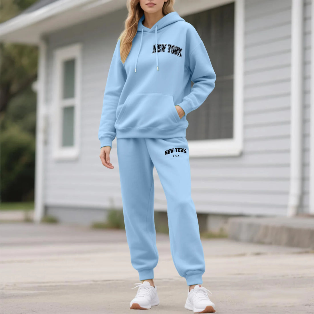 Two-Piece Tracksuit For Women Letter Print Hoodie And Pants Set Long Sleeved Hooded Sweatshirt+Sweatpants Suit Casual Sportswear