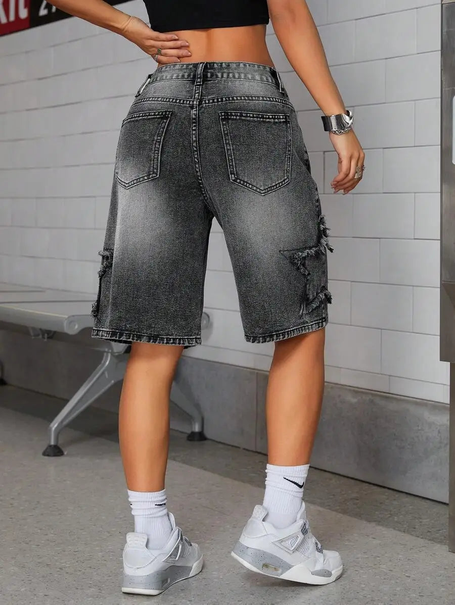 New high-end denim shorts for men in spring and summer of 2025, loose and versatile, trendy brand business casual denim shorts ATFH