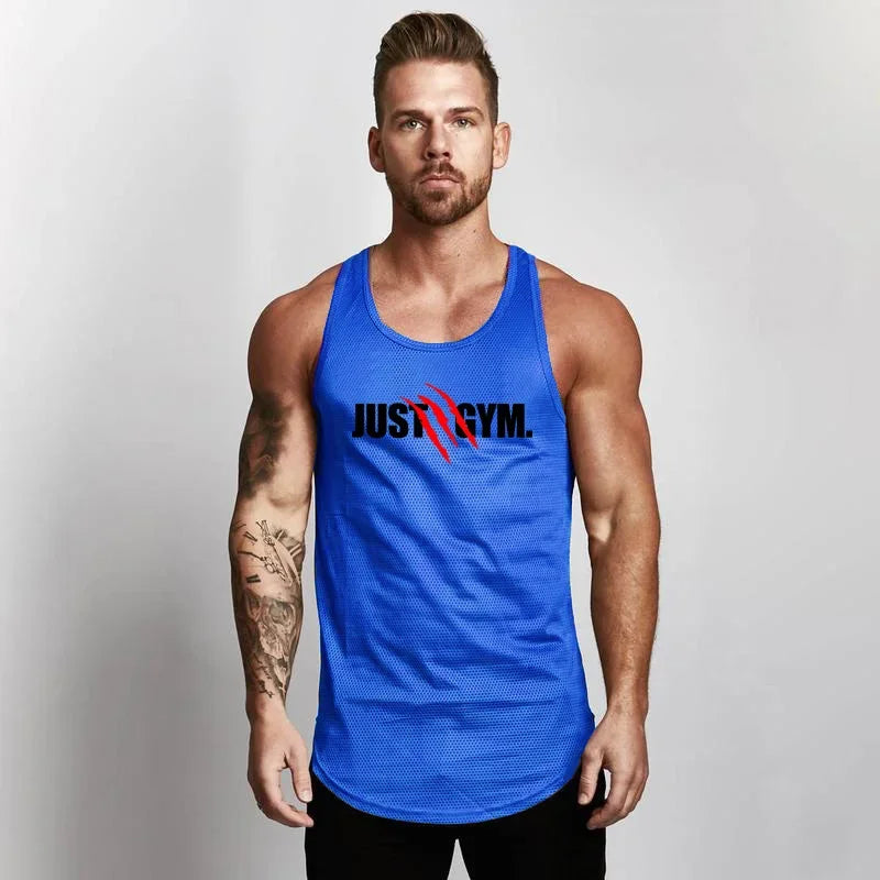 Gym Tanktops Vest Stringer Undershirt Fashion Mesh Mens Tank Top Fitness Brand Workout Casual Singlets Sleeveless Bodybuilding